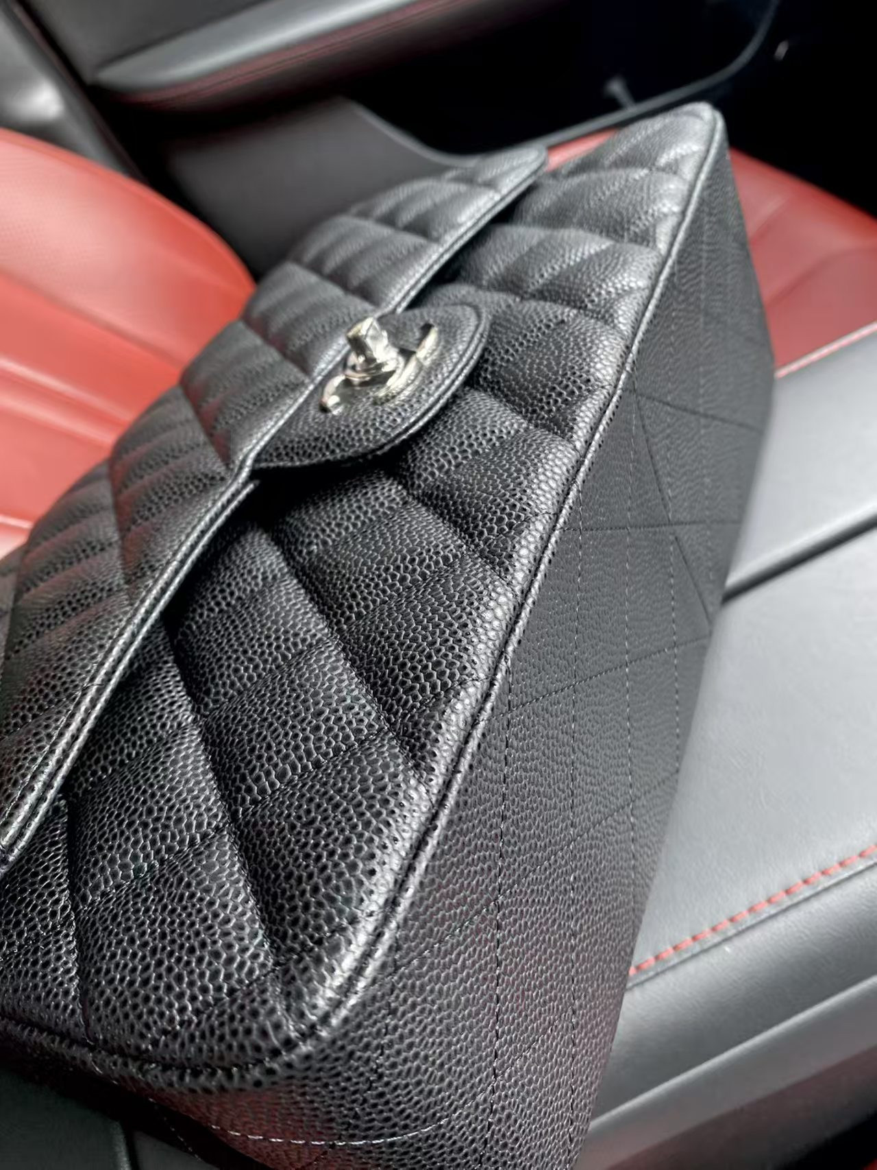 Ch*el classic flap jumbo 30cm cf black silver 19.5x30x10cm