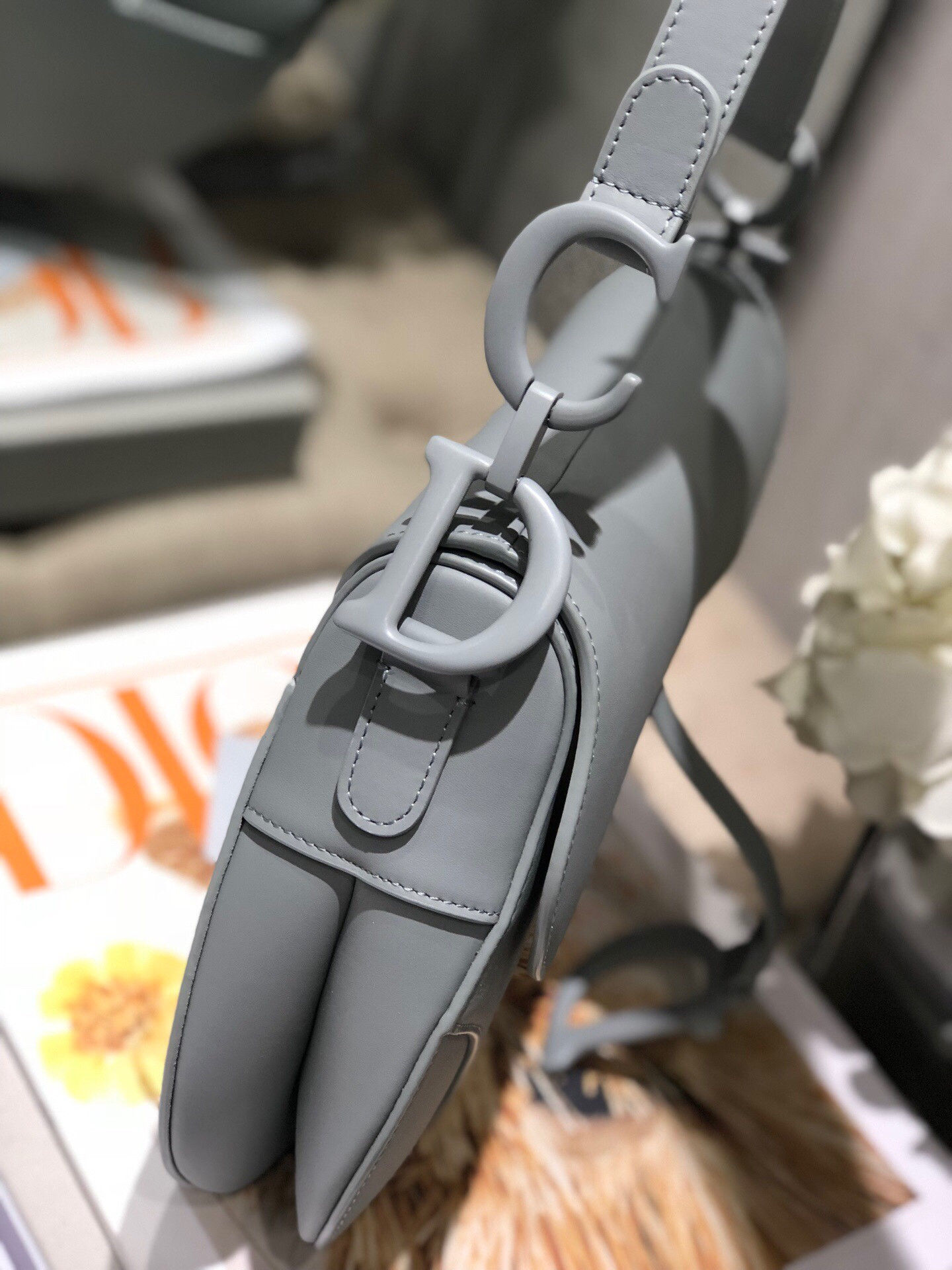 D*or saddle bag placid blue smooth calfskin 25.5x20x6.5cm