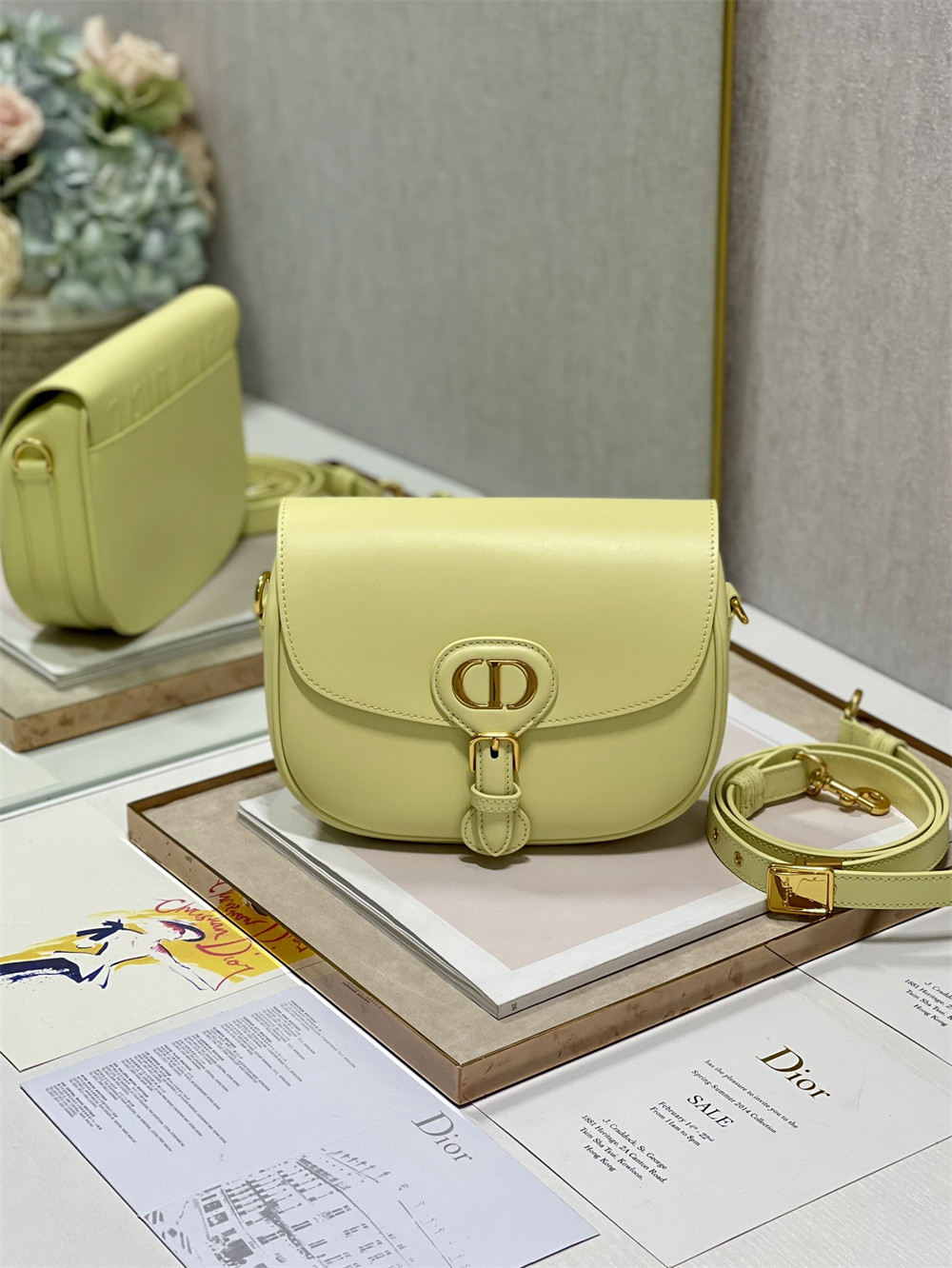 medium D*or bobby bag light green box calfskin