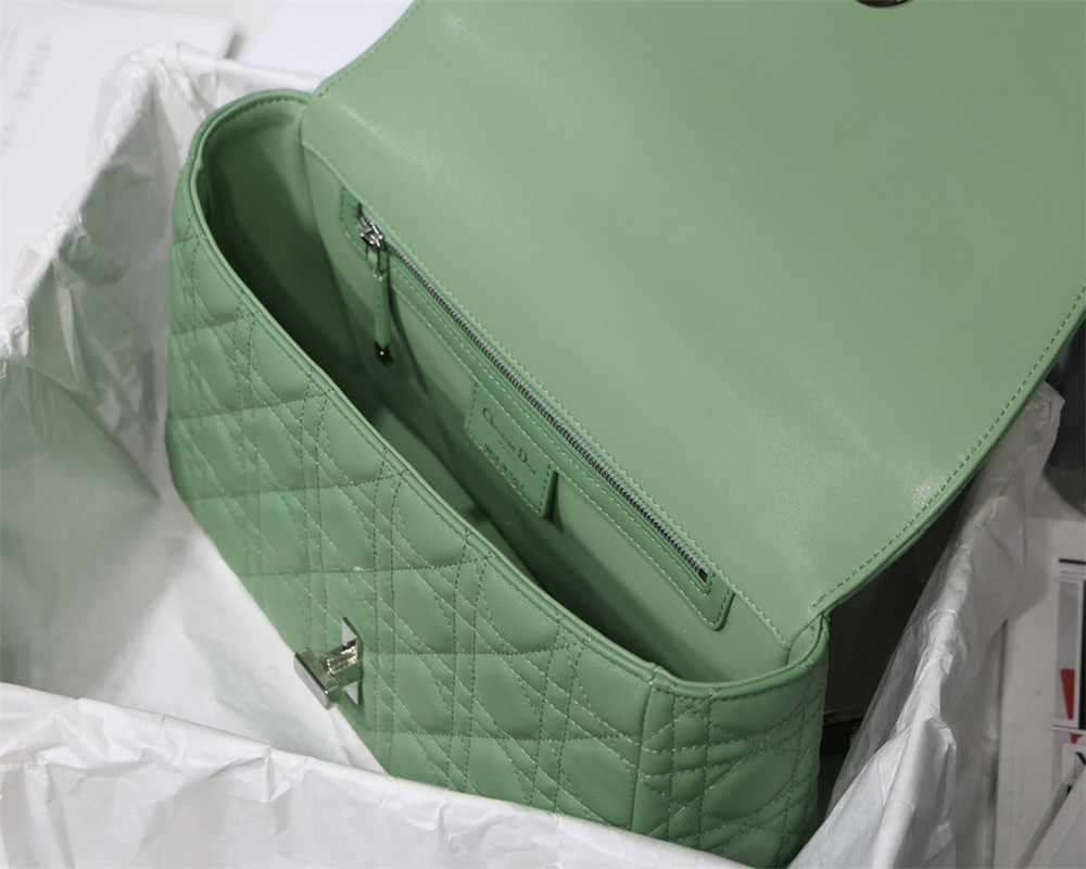 large d*or caro bag green S*pple cannage calfskin with silver hardware 29 x 18 x 10 cm