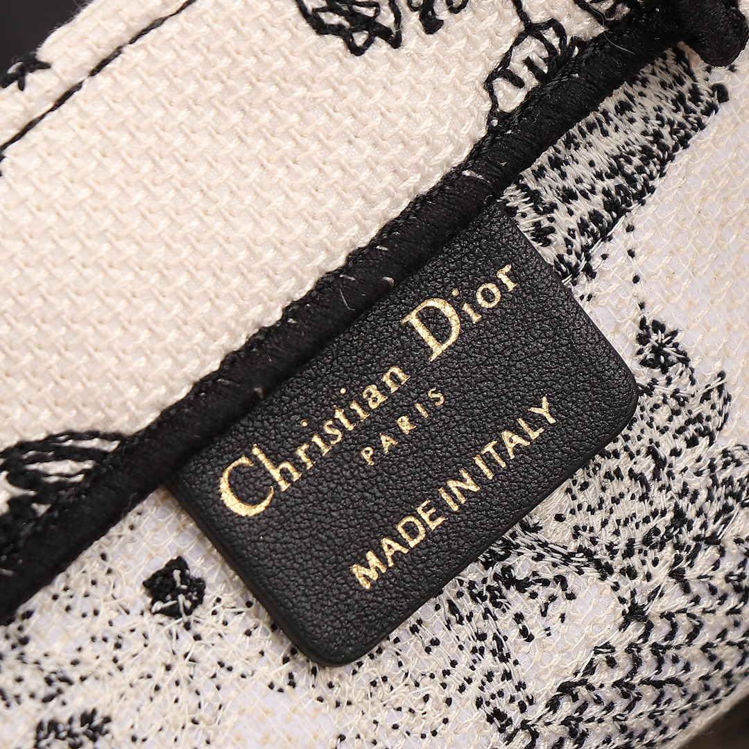 small D*or book tote latte and black toile de jouy zodiac embroidery 10.5 x 8.5 x 5.5 inches