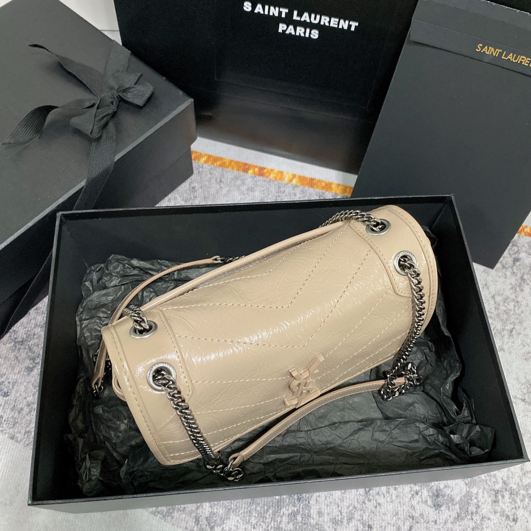 Y*L niki baby in vintage leather beige 8.2 x 6 x 2.9 inches