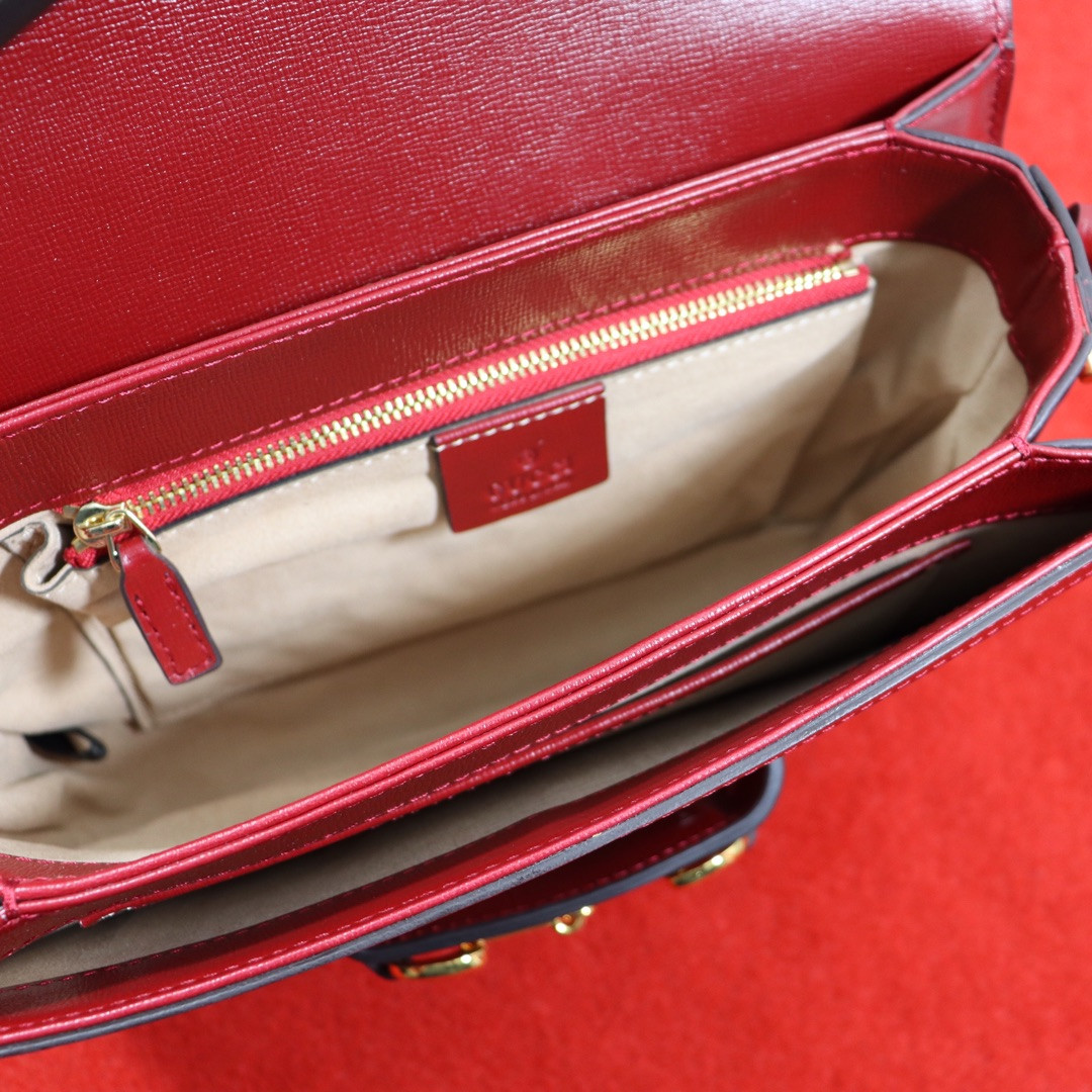 G*u*i horsebit 1955 shoulder bag gray red 9.8"w x 7"h x 3.1"d