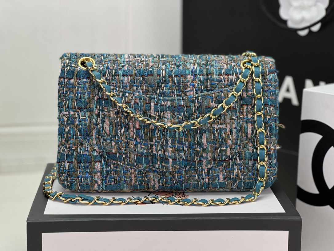 Ch*el classic 11.12 handbag tweed & gold-tone metal 6 × 9.9 × 2.5 in