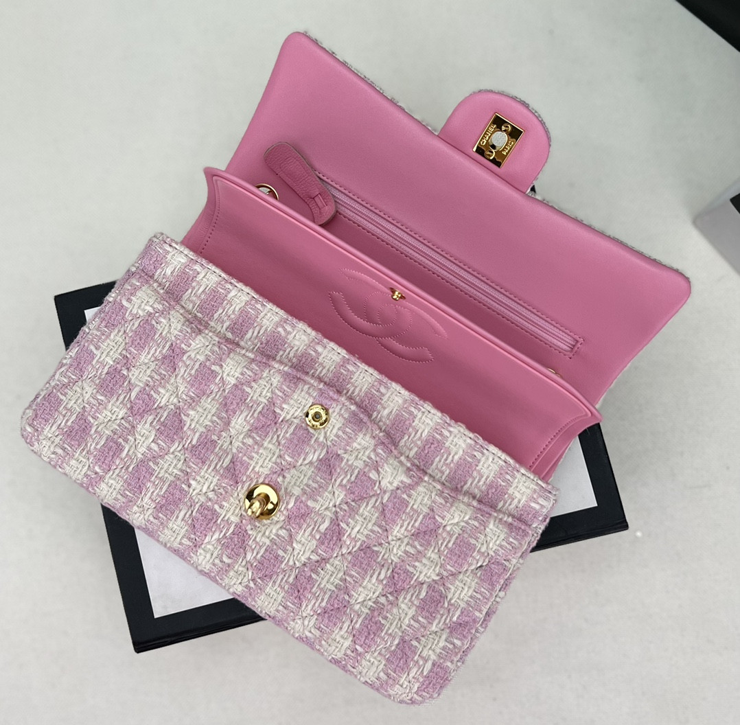 Ch*el classic 11.12 handbag tweed & gold-tone metal 6 × 9.9 × 2.5 in