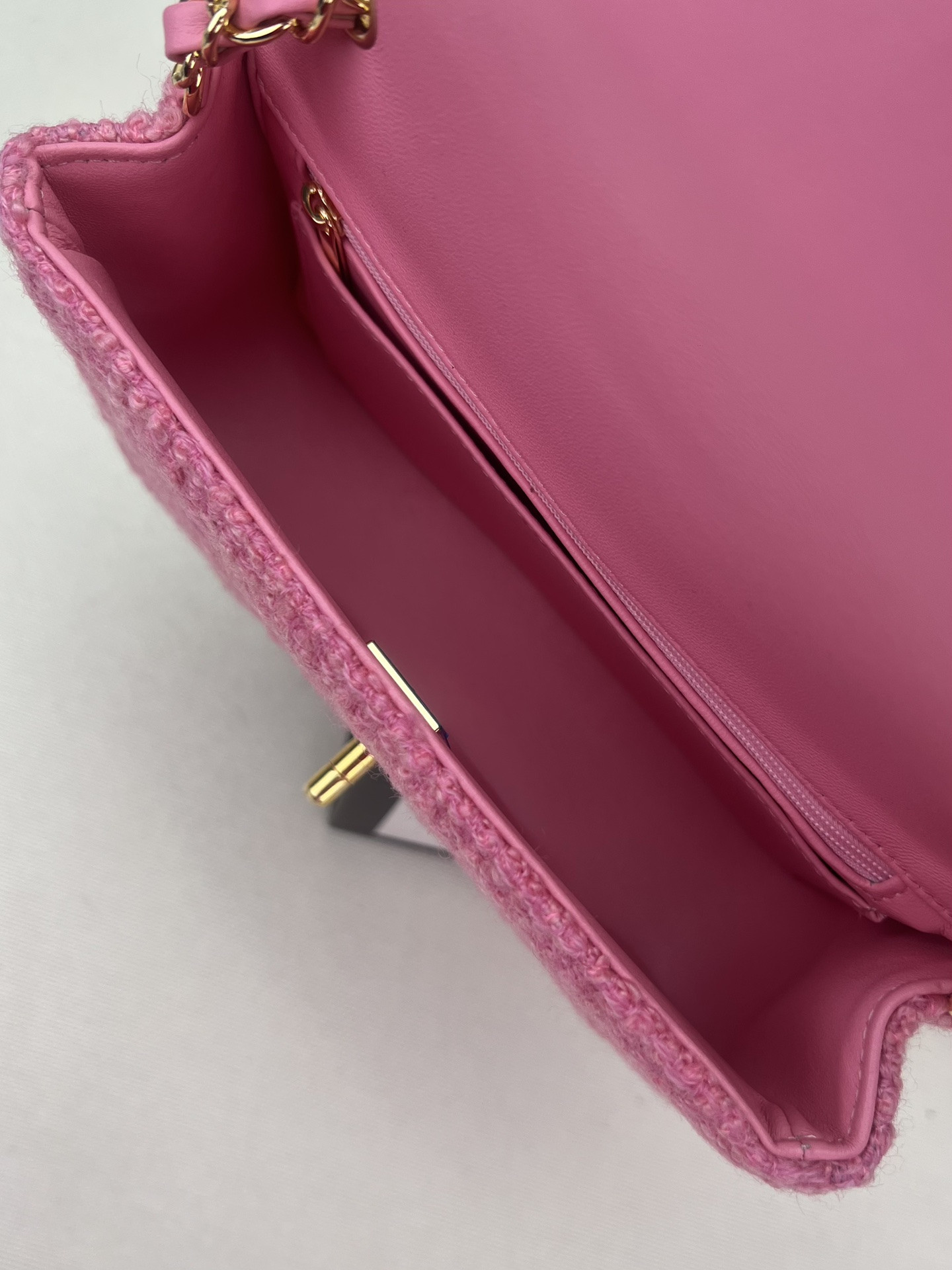 Ch*el mini classic 11.12 handbag tweed & gold-tone metal 4.7 × 7.8 × 2.3 in